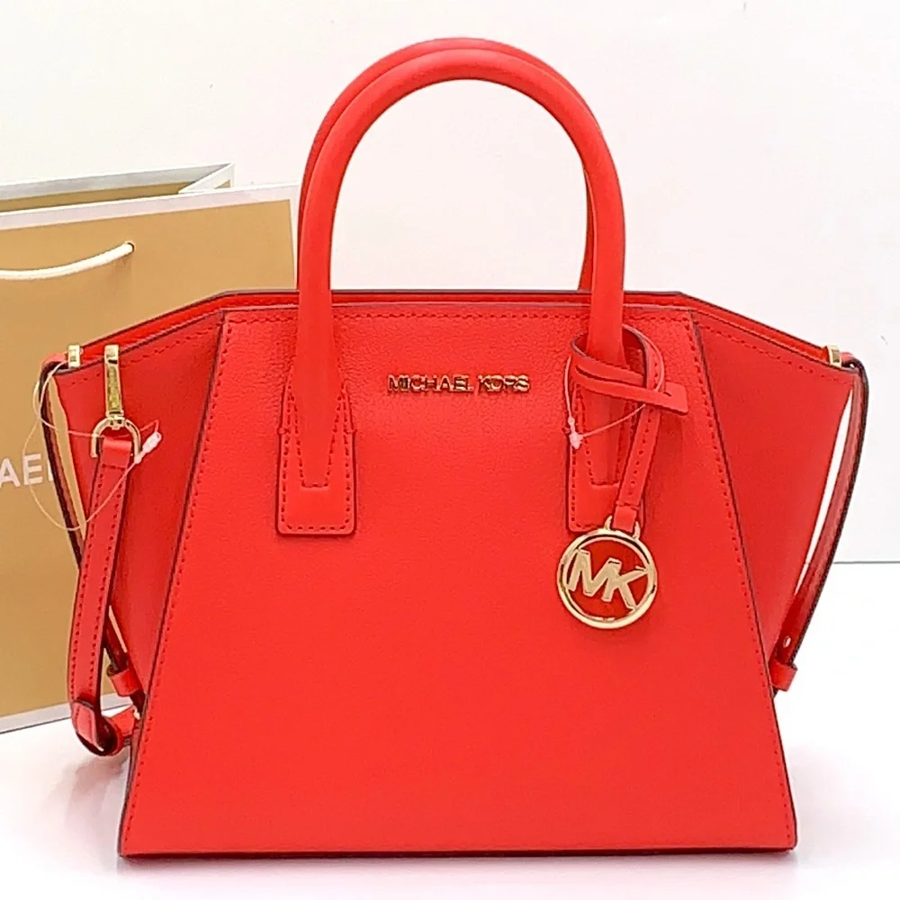 MICHAEL KORS AVRIL SMALL TOP ZIP SATCHEL CORAL RIFF COLOR